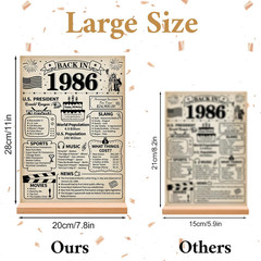40Th Birthday Decorations Gift for Women Men, Retro Back in 1986 Poster Acrylic