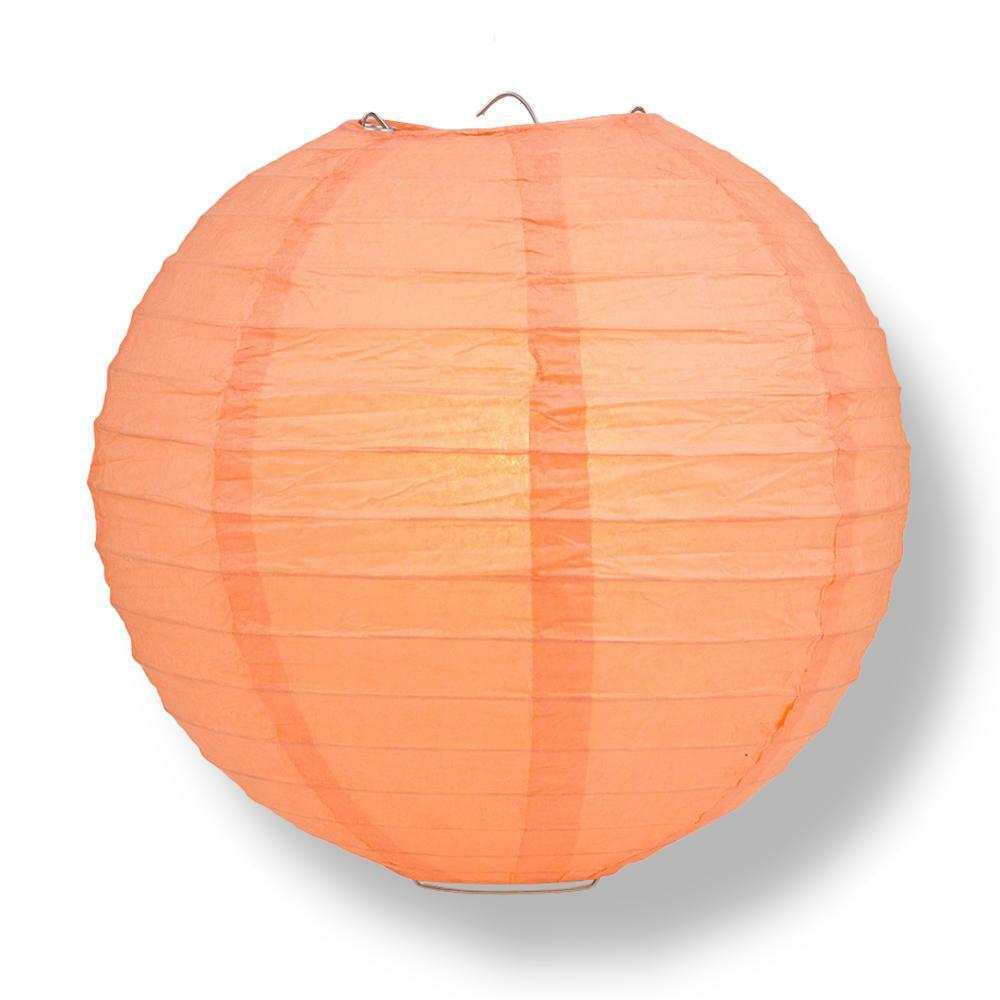 16″ Peach / Orange Coral Round Paper Lantern, Even Ribbing, Chinese Hanging Wedd