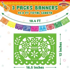 3 PCS Cinco De Mayo Decorations, Plastic Mexican Party Banner 3 PCS, Colorful