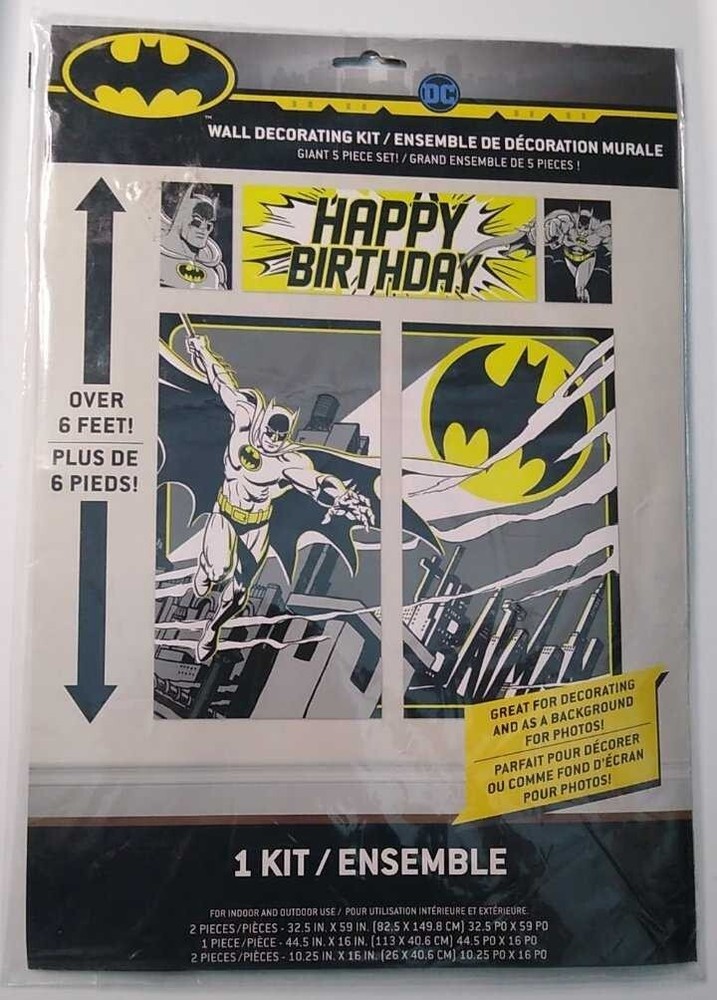 Batman Wall Decorating Kit Birthday Party 6′ Indoor Outdoor Back Drop 5pc NEW