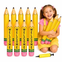 12 Pcs Inflatable Pencil Balloon Set with Air Pump and 9 Letter Sticker Sheet…