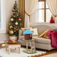 Miniature Cat Climber Wooden Durable Cat Tree Accessory for Dollhouse