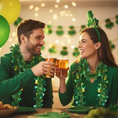 33 FT St Patricks Day Tinsel Garland, Green Shamrock Hat Decorations, Hanging…