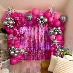 Pink Disco Party Decorations, Disco Hot Pink and Silver Balloons Arch Kit, Pi…