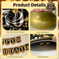 50th Birthday Decorations, Happy Birthday Decorations for Women Men, Black Go…