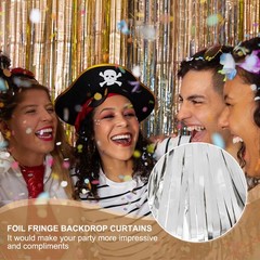 2 Pcs Metallic Tinsel Foil Fringe Curtain Streamer 3.3×8.2 ft Silver
