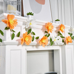 Crepe Paper Flowers Banner White Orange Floral Banner Spring Hanging Paper Flowe