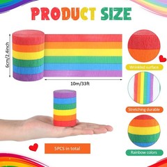 5 Rolls 165 FT Rainbow Crepe Paper Streamers 2.4 Inch Wide Colorful Party