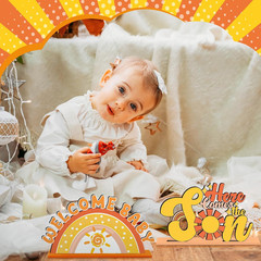 6 Pcs Here Comes the Son Baby Shower Decorations Retro Boho Party Centerpiece fo