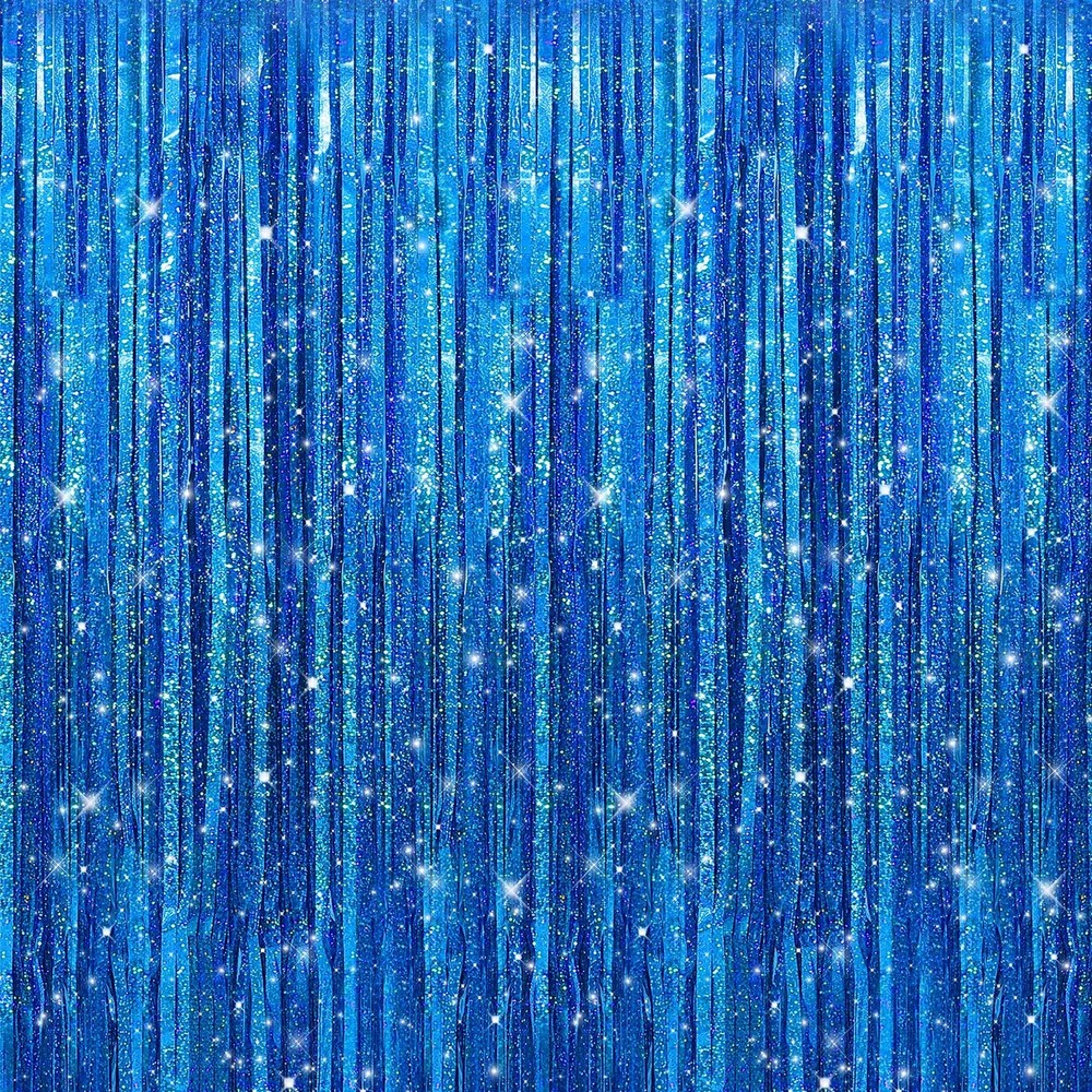 2 Pack Royal Blue Foil Fringe Curtains 3.3×9.9ft – Tinsel Backdrop for Parties,