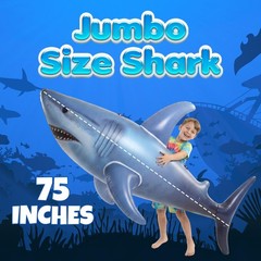 Giant Inflatable Shark Pool Float 75” – Large Blow-Up Shark Toy for Kids, Tee…