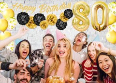 Gold & Black 80th Birthday Decorations – 40″ Number Balloons & More -Boy or Girl
