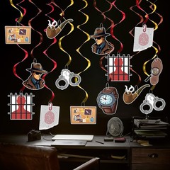 16 PCS Detective Themed Hanging Swirls Crime Scene Ceiling Party Decor