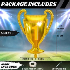 6-Pack 33 Inch Trophy Foil Balloons – Giant Gold Award Cup Balloons for Socce…