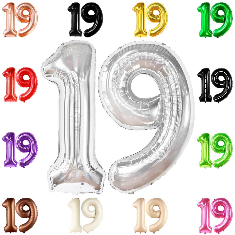 , Giant 19 Balloons Silver – 40 Inch | 19 Balloons for 19th decorations | Sil…