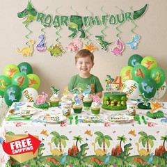 Kinovo 4th Rex Dinosaur Birthday Decorations Serve 24