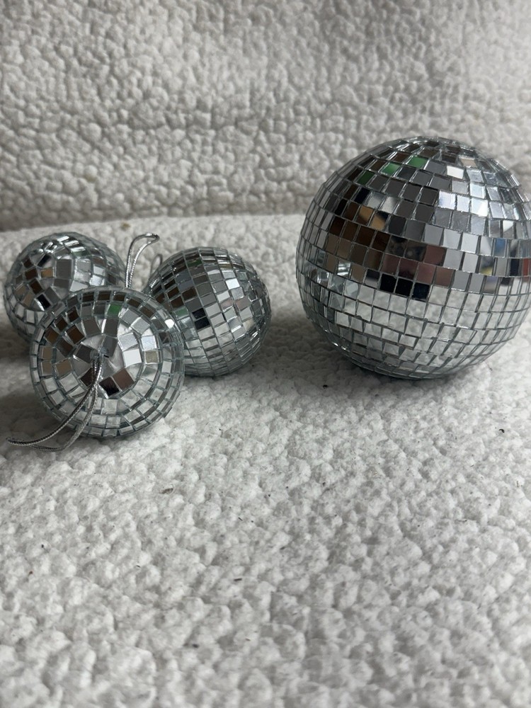 Silver Disco Ball Hanging Decoration Set, Party Retro 1980s, Plastic Glass