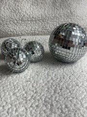 Silver Disco Ball Hanging Decoration Set, Party Retro 1980s, Plastic Glass
