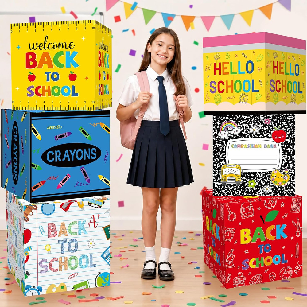6 Pcs Back to School Decoration Boxes Set First Day of School Balloon Block Deco