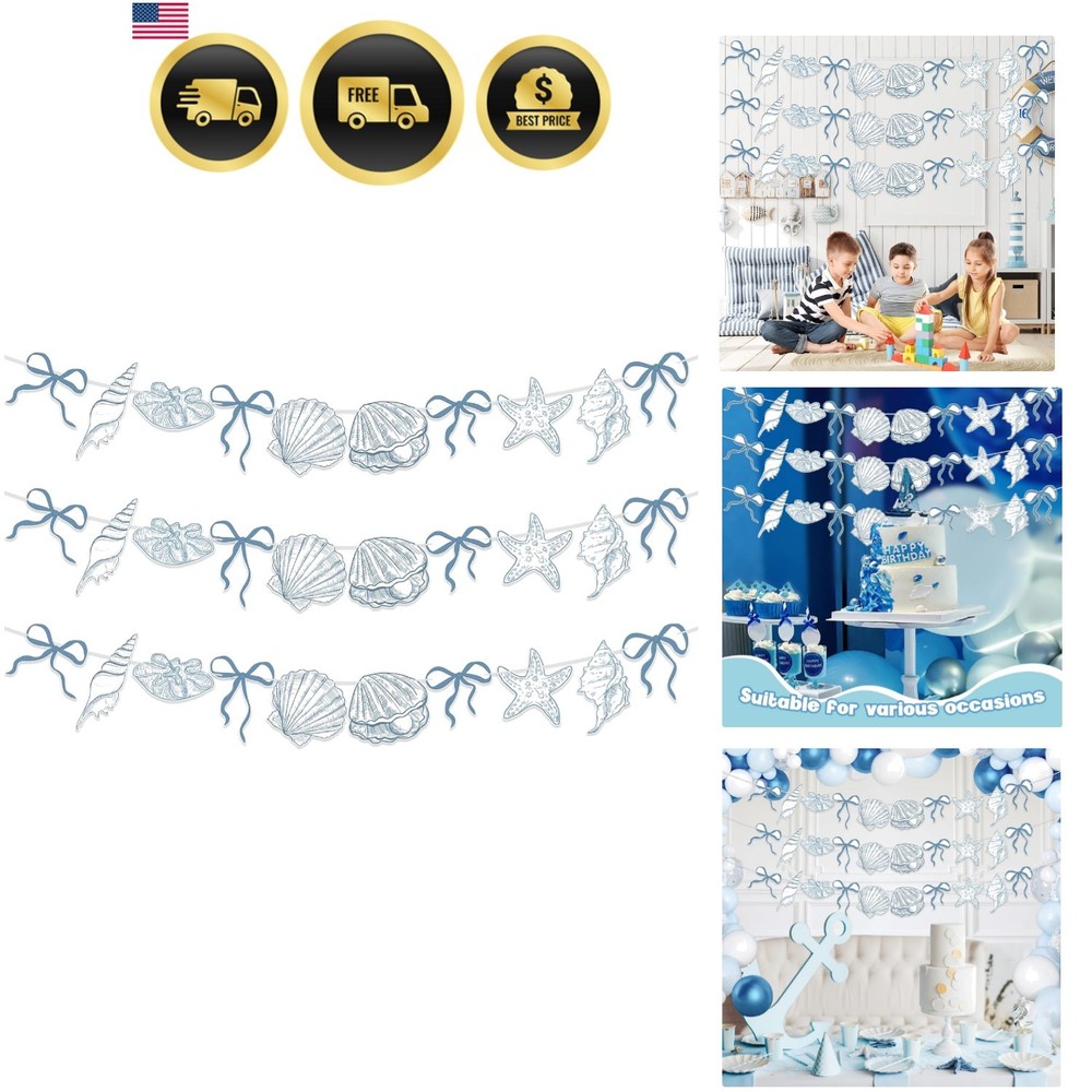 3 PACK Summer Banner Seashells Decor Party Decorations Party Supplies Birthda…