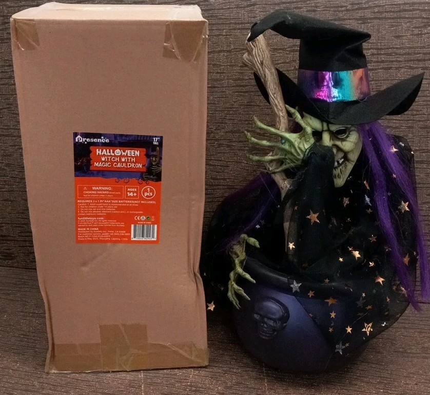 Halloween Decoration 1.4 ft 17″ Animated Witches Light Cauldron Presence New