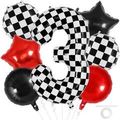 Checkered Number 3 Balloon, 40 Inch Large Foil Race Car Number Balloons, Big …