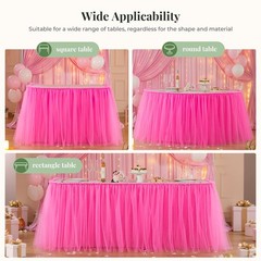 Partisky 9Ft Length Hot Pink Tulle Table Skirt For Rectangle Round Tables