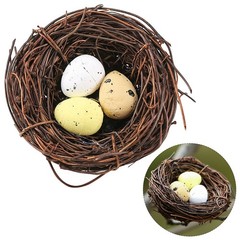 4pcs Rattan Bird Nest and Egg Decoration Prop Artificial Nest for Home Decor