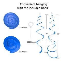 30 PCS Ceiling Swirl Decorations Blue Plastic Streamer Wedding Thanksgiving
