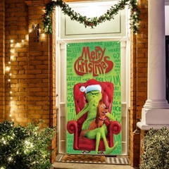 Merry Christmas Decorations Santa Grinch Max Door Cover Banner Xmas Gift 36″x72″