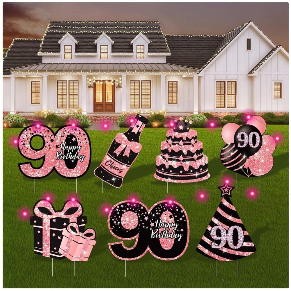 Sophisticated 90th Birthday Yard Signs – LED Lights Included