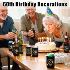 60th Birthday Party Decorations, 12PCS Supplies & Vintage Can Cooler Sleeves