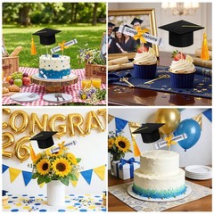 Black Gold Graduation Cap Cake Topper Centerpiece Stick Class Of 2026