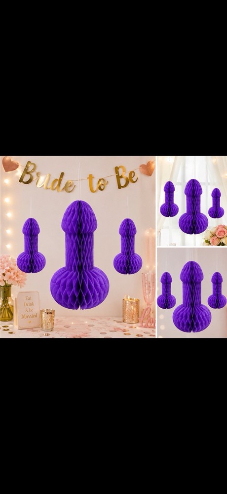 Purple Bachelorette Party Decorations 3PCS Honeycomb Hanging Decor 1 L + 2 S
