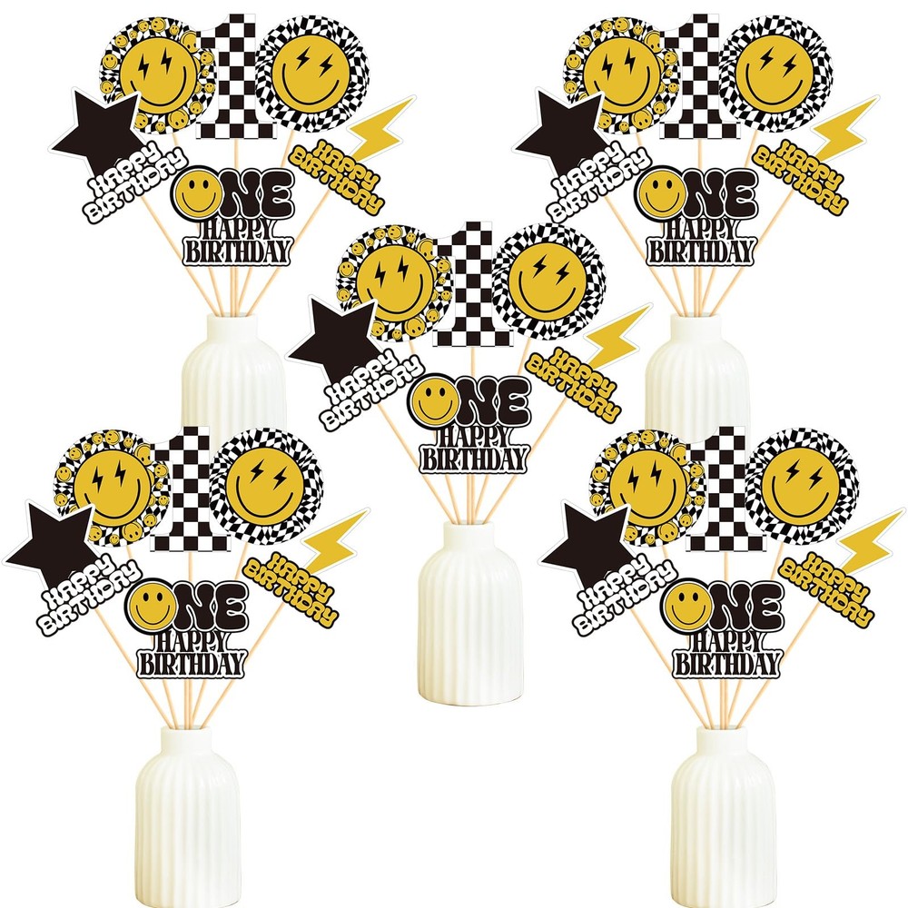 Ctosree 30 Pcs One Happy Dude 1st Birthday Party Centerpiece Sticks Smile…