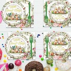 Hello Sweet Baby Shower Disposable Tableware Set (Plates, Napkins, Forks)