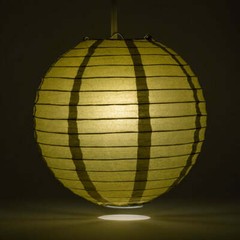 12″ Gold Round Paper Lantern, Even Ribbing, Chinese Hanging Wedding & Party Deco