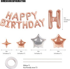 Happy Birthday Banner 13Pcs 16 Inch Mylar Foil Letters with 12Pcs Star Balloons