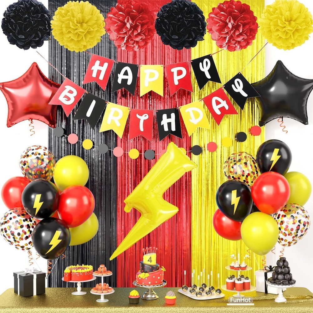 Red Black Yellow Party Supplies,Include Balloons Happy Banner Fringe Curtain …