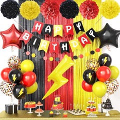 Red Black Yellow Party Supplies,Include Balloons Happy Banner Fringe Curtain …