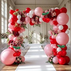 Red Pink Balloon Arch Double Latex Pink White Pearl Balloons Red Green Long B…