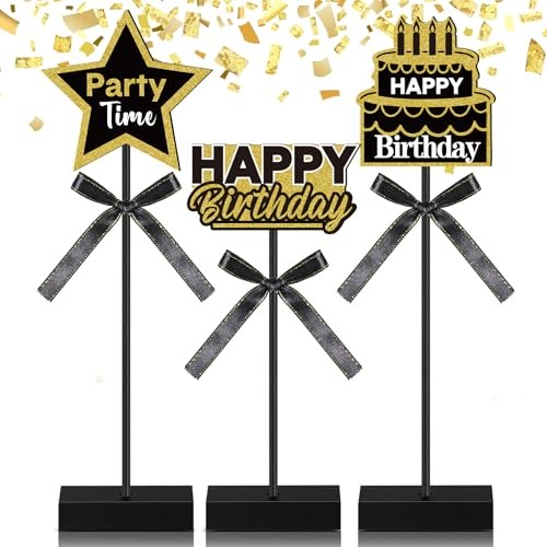 Yousoontic 3 Pcs Happy Birthday Party Decorations Wooden Signs Table