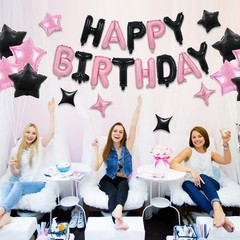 35PCS Black Pink Happy Birthday Decorations Kit 16 Inch Happy Birthday Balloo…