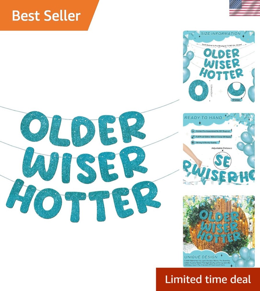 Funny Teal Glitter Birthday Banner Set – Pre-Strung for Effortless Celebrations