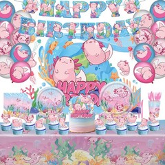 Axolotl Birthday Decorations Include Axolotl Plates-Napkins-Cups-Cutlery-Tabl…