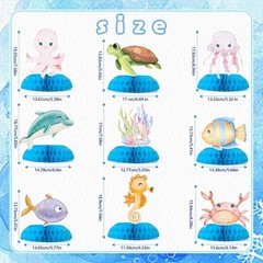 9 Pcs Ocean Animal Table Honeycomb Centerpieces, Ocean Theme Happy Blue