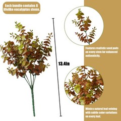 alyptus Artificial Fall Leaves Plant – 8PCS Outdoor Fake Greenery
