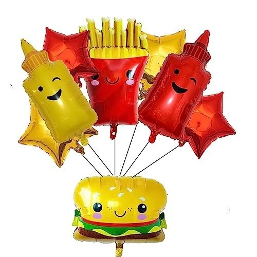 8pcs Hamburger & Fries Themed Aluminum Foil Food Balloons set