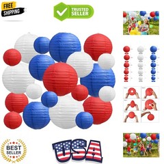 21 Pcs Red Blue White Round Paper Lanterns Decorative Hanging Asia Chinese Ja…