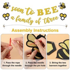 Bumble Bee Baby Shower Decoration Set, Soon to Bee A Family of Three Banner M…
